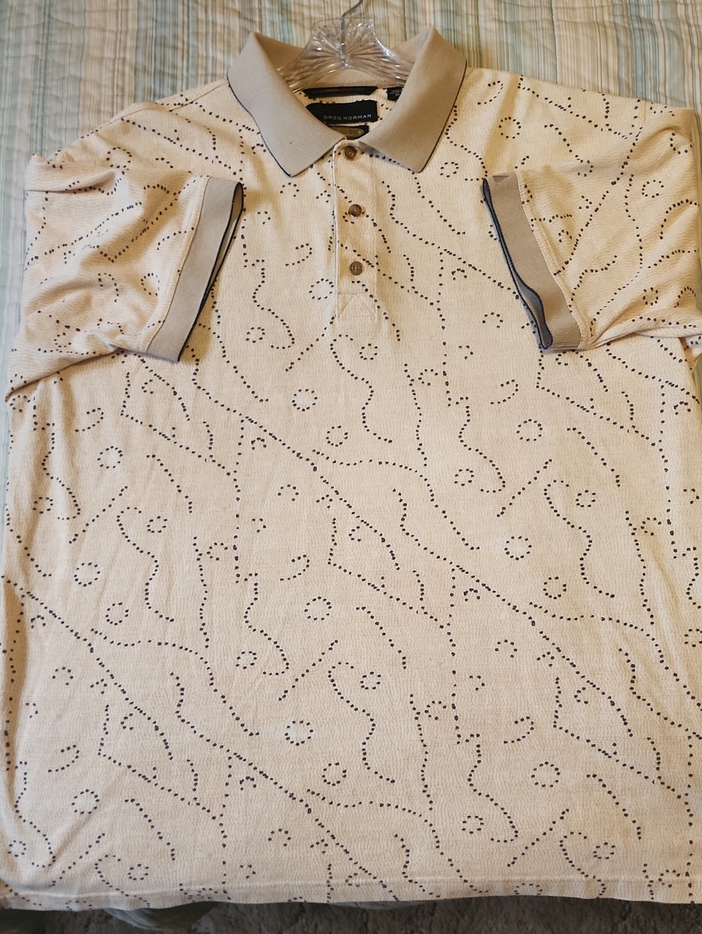 Greg Norman Beige Polo with Navy Dot Accents